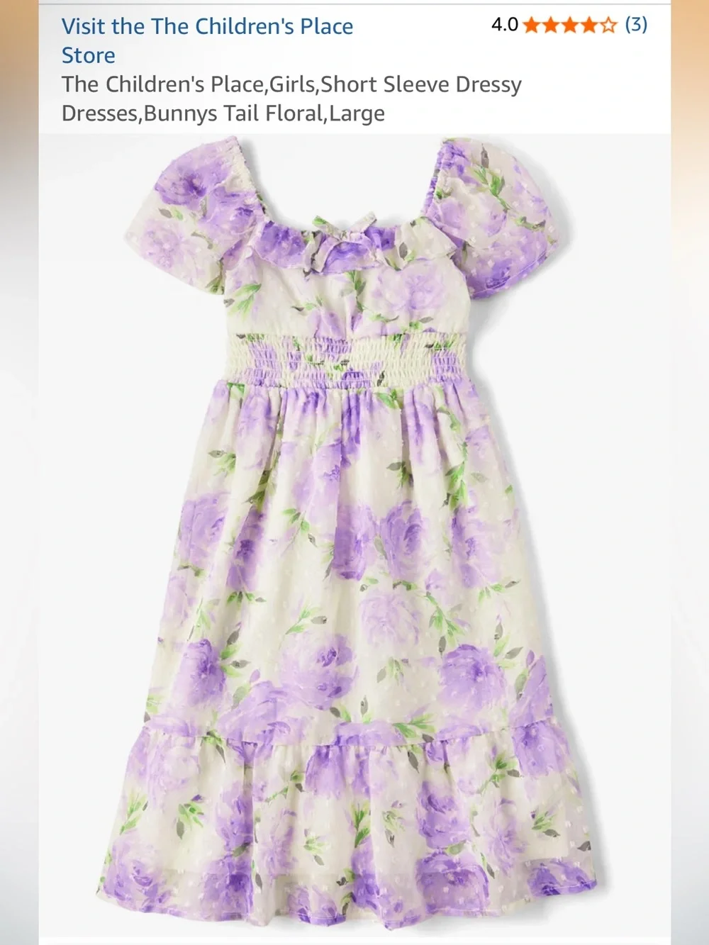 The Children's Place White Dress with Lavender Floral Print